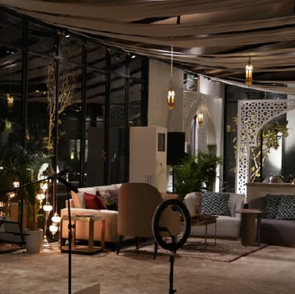 Sofas and lanterns in the Ramadan tent at Raffles Al Areen Palace Bahrain
